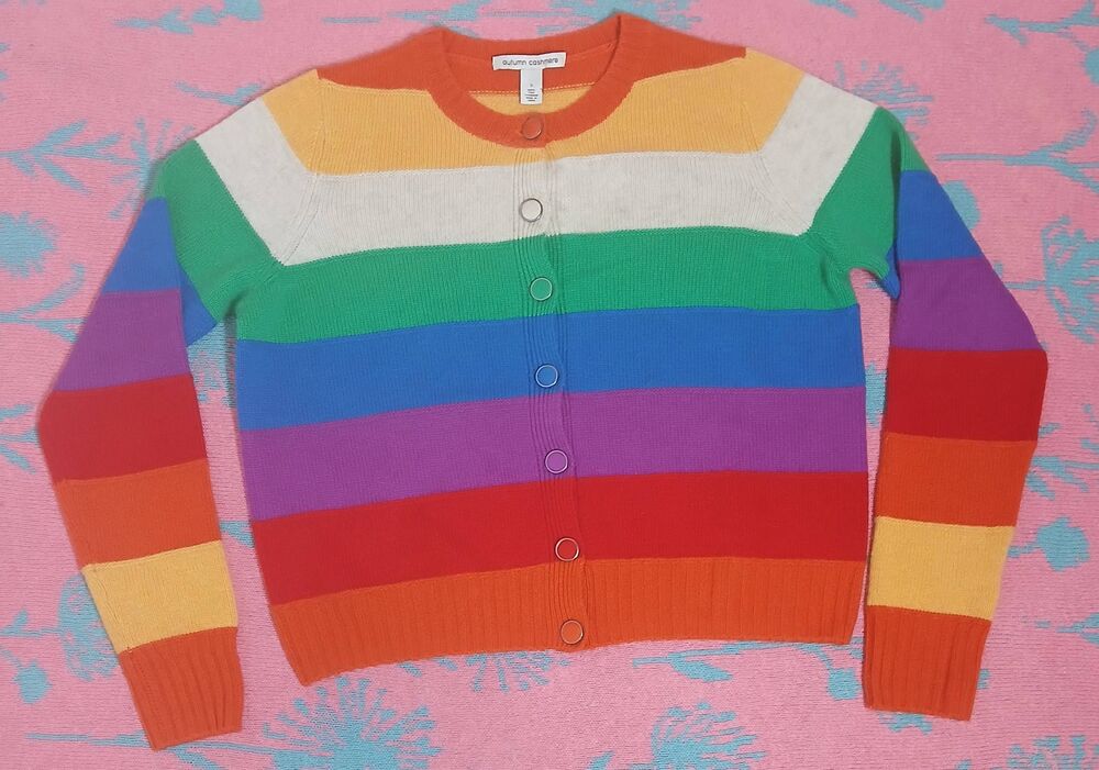 Autumn cashmere womens 100% cashmere sweater cardigan green multi color boxy